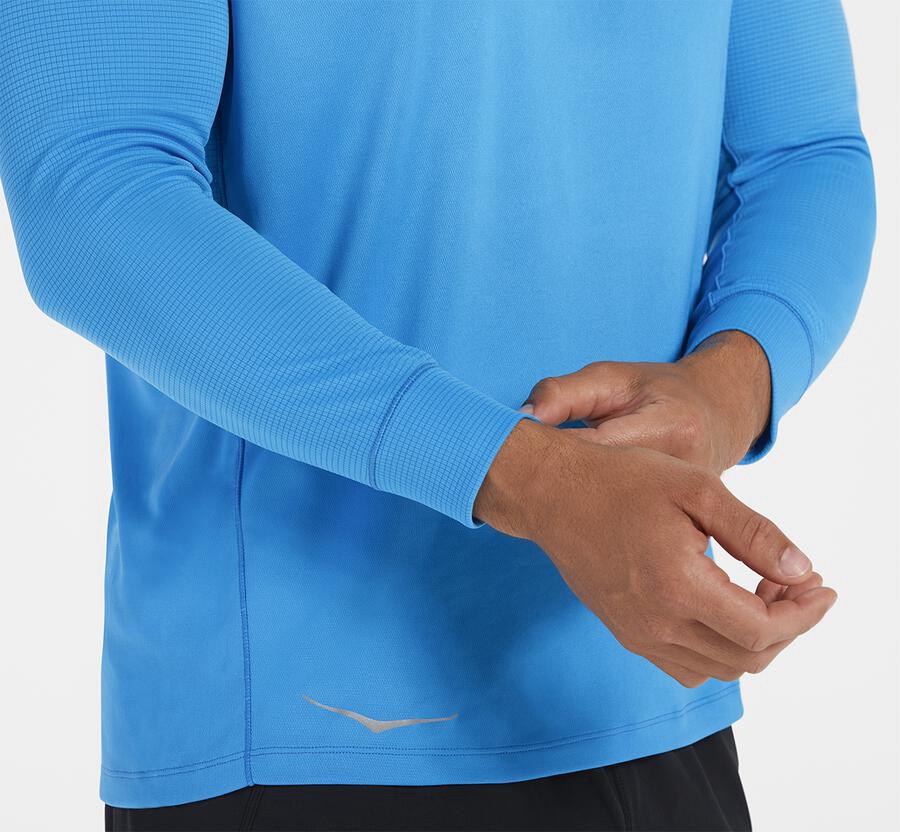 Tops Mens - Hoka One One Performance 3/4 Sleeve - Blue - JACLOMV-80